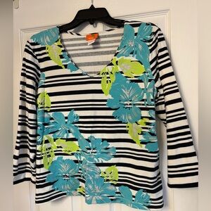 Like new Hearts of Palm Striped Floral V-Neck Top. Sz Large.